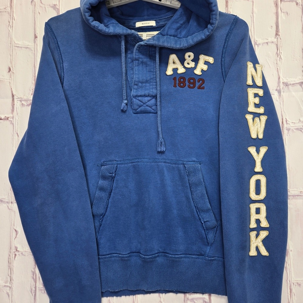 VTG Y2K Abercrombie & Fitch Hoodie Muscle Fit New York Stitched Pullover Men XL